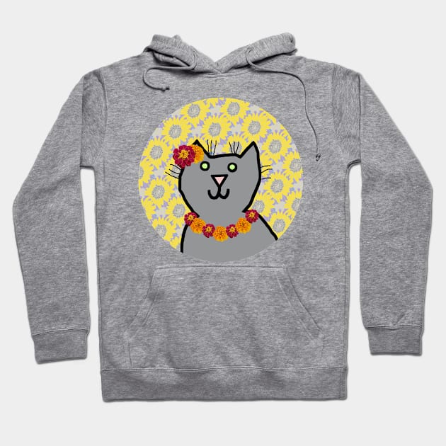 Marigold Floral Cat Portrait Hoodie by ellenhenryart